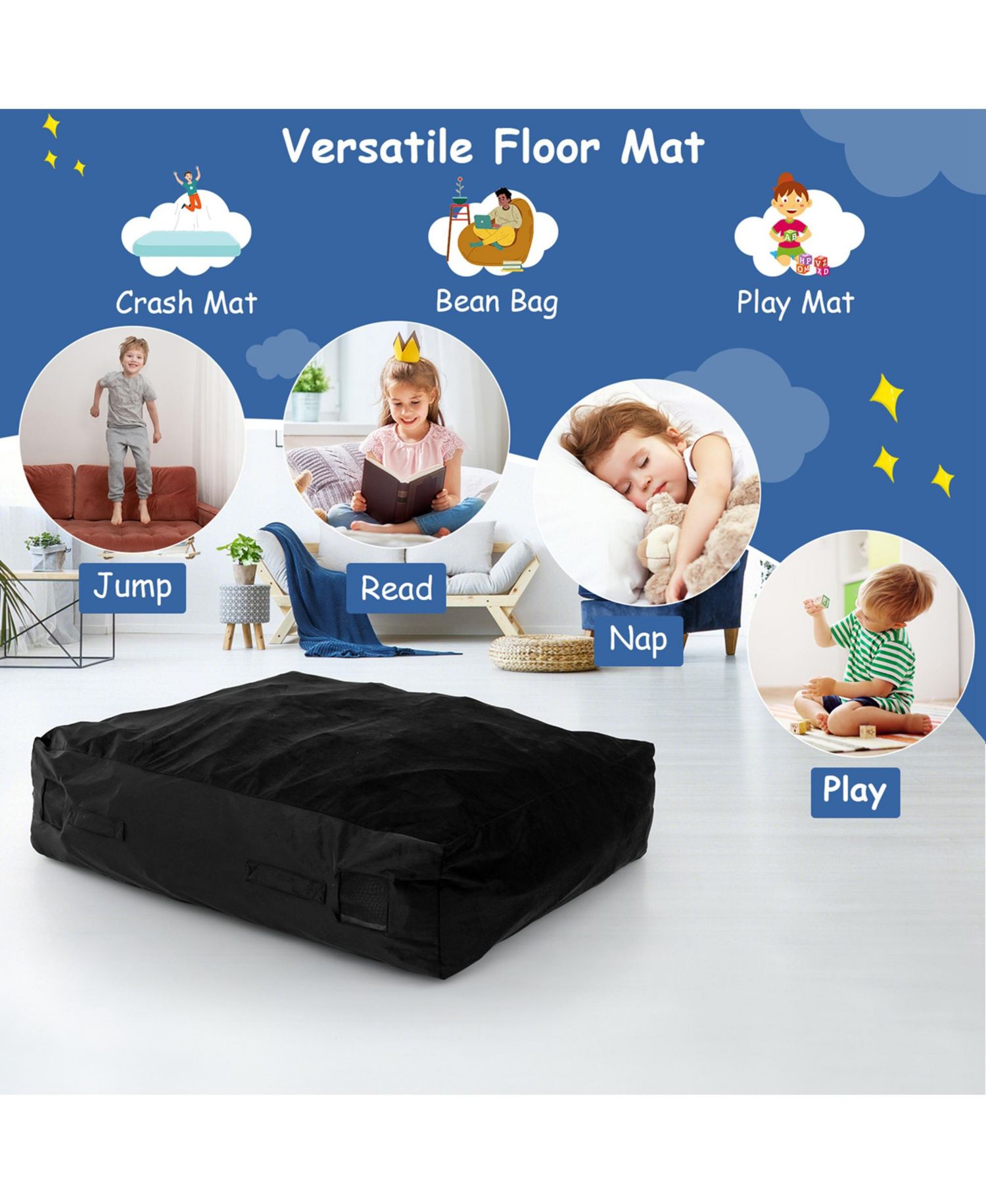 47" x 35.5" Crash Pad Sensory Mat with Foam Blocks and Washable