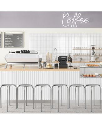 Set of 6 Stackable Metal Stool Set Daisy Backless Round Top Kitchen