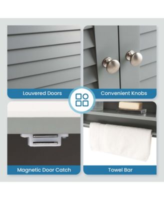 Bathroom Wall Mounted Medicine Cabinet with Louvered Doors & Towel Bar