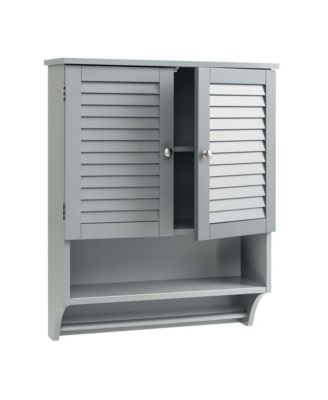 Bathroom Wall Mounted Medicine Cabinet with Louvered Doors & Towel Bar