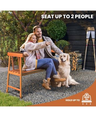 Patio Acacia Wood Bench 2-Person Slatted Seat Backrest 800 Lbs