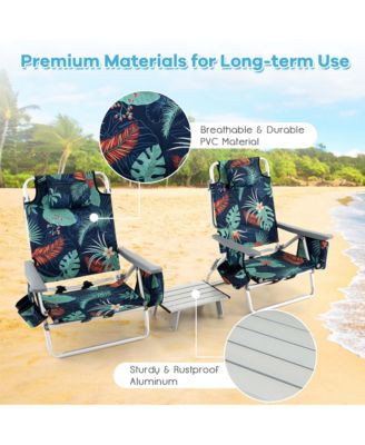 2-Pack Folding Backpack Beach Chair Table Set 5-Position Outdoor Reclining Chair