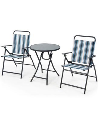 3pcs Patio Folding Dining Table Chair Set Heavy-Duty Metal Portable Outdoor