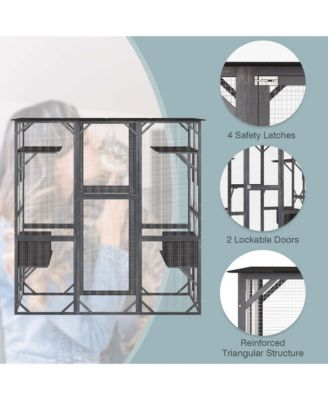 Large Wooden Cat House 71'' Indoor Outdoor Weatherproof Catio Kitten Enclosure