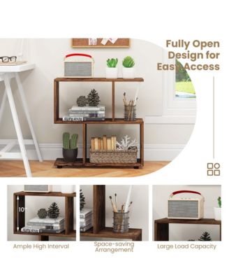 2-Tier Bookshelf Free Standing Wooden Display S-Shaped Shelf Storage Rack