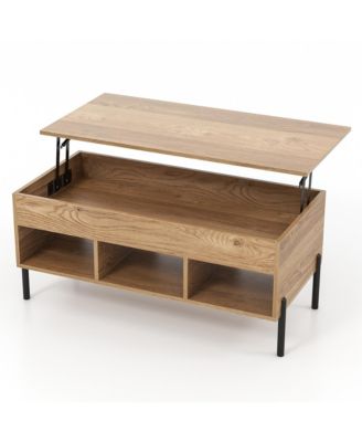 Lift Top Coffee Table with Storage Compartment & 3 Open Cubbies