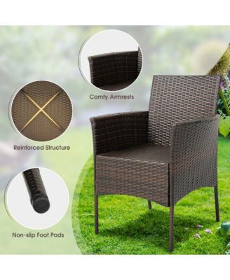 Set of 4 Patio Rattan Dining Chairs Cushioned Seat Curved Armrests