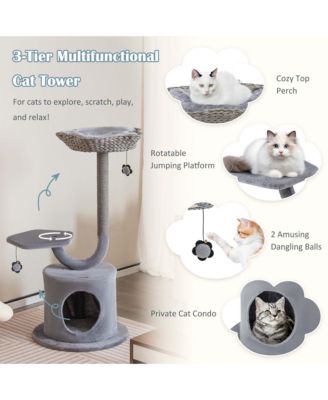 42'' Cat Tree Tower 3-Layer Activity Center with Scratching Post Condo & 2 Perches