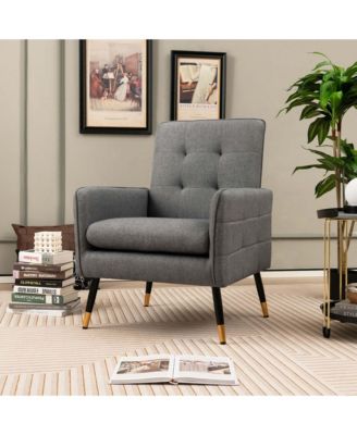 Linen Fabric Accent Chair Modern Single Sofa Chair with Solid Metal Legs