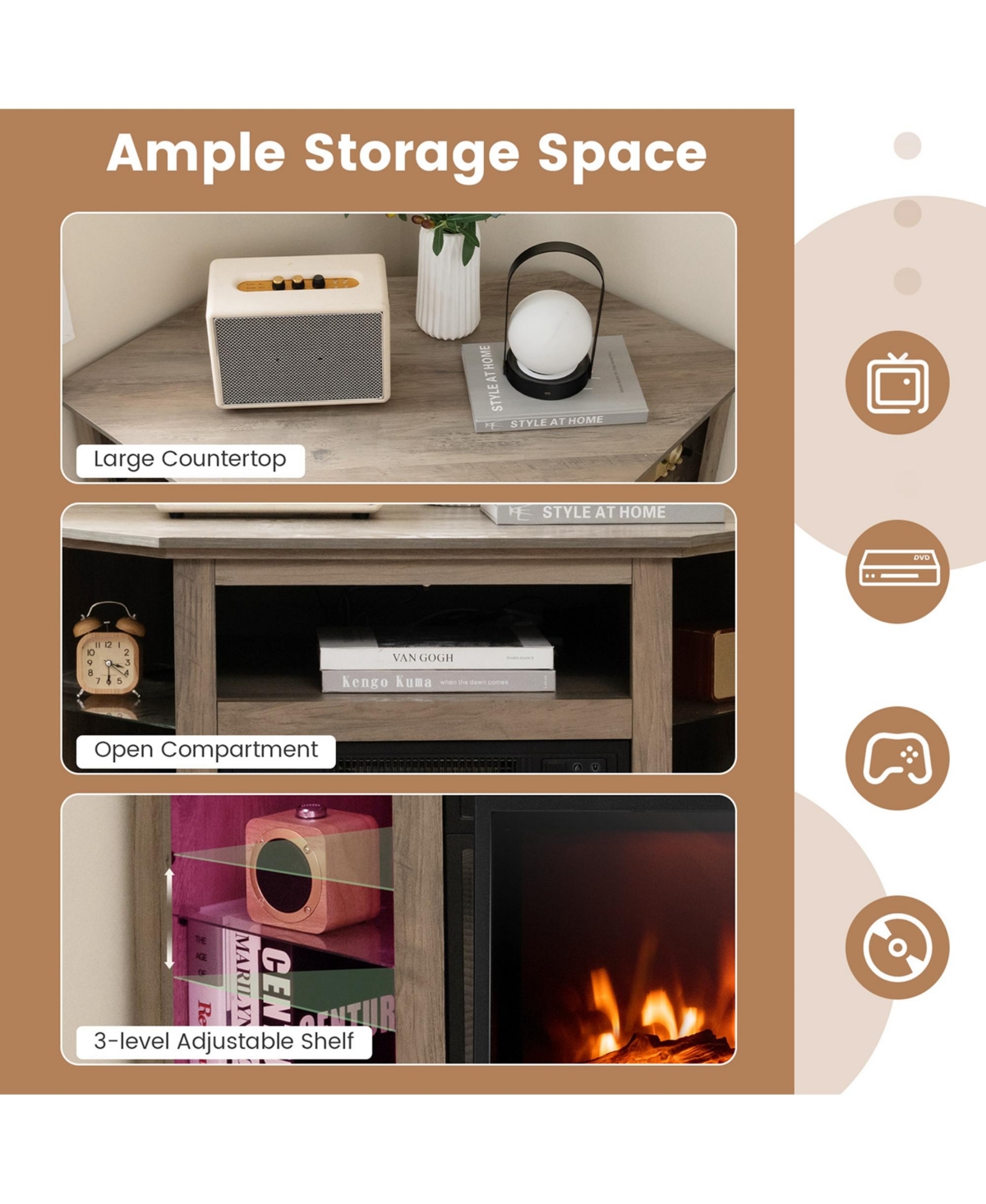 Costway Fireplace Tv Stand with Led Lights & 18'' Electric Fireplace for Tvs up to 50''