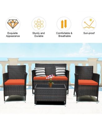 4 Piece Rattan Patio Furniture Set with Cushions