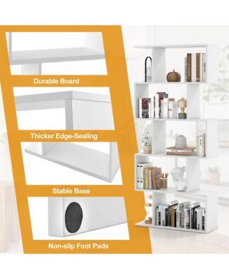 1 PC 5-Tier Bookshelf Geometric S-Shaped Bookcase Room Divider Storage Display Shelf