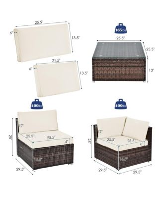 6PCS Rattan Outdoor Sectional Sofa Set Patio Furniture Set w/ White Cushions