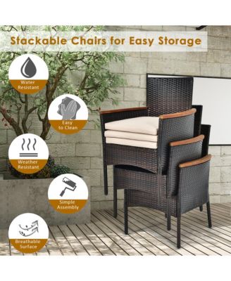 7PCS Rattan Outdoor Dining Set Patio Furniture Set w/ Cushions Umbrella Hole