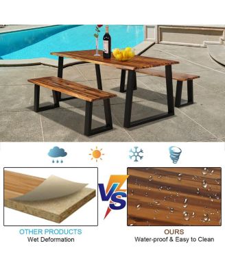 Picnic Table Set Acacia Wood 3 Piece Table Bench Outdoor Patio
