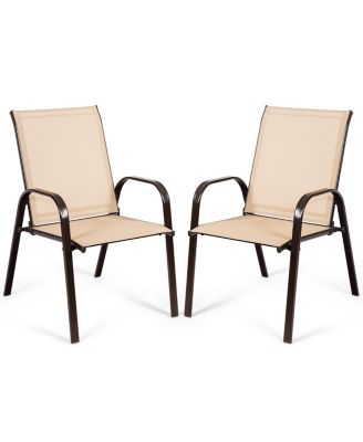 2PCS Patio Chairs Dining Chair Deck Yard W/Armrest