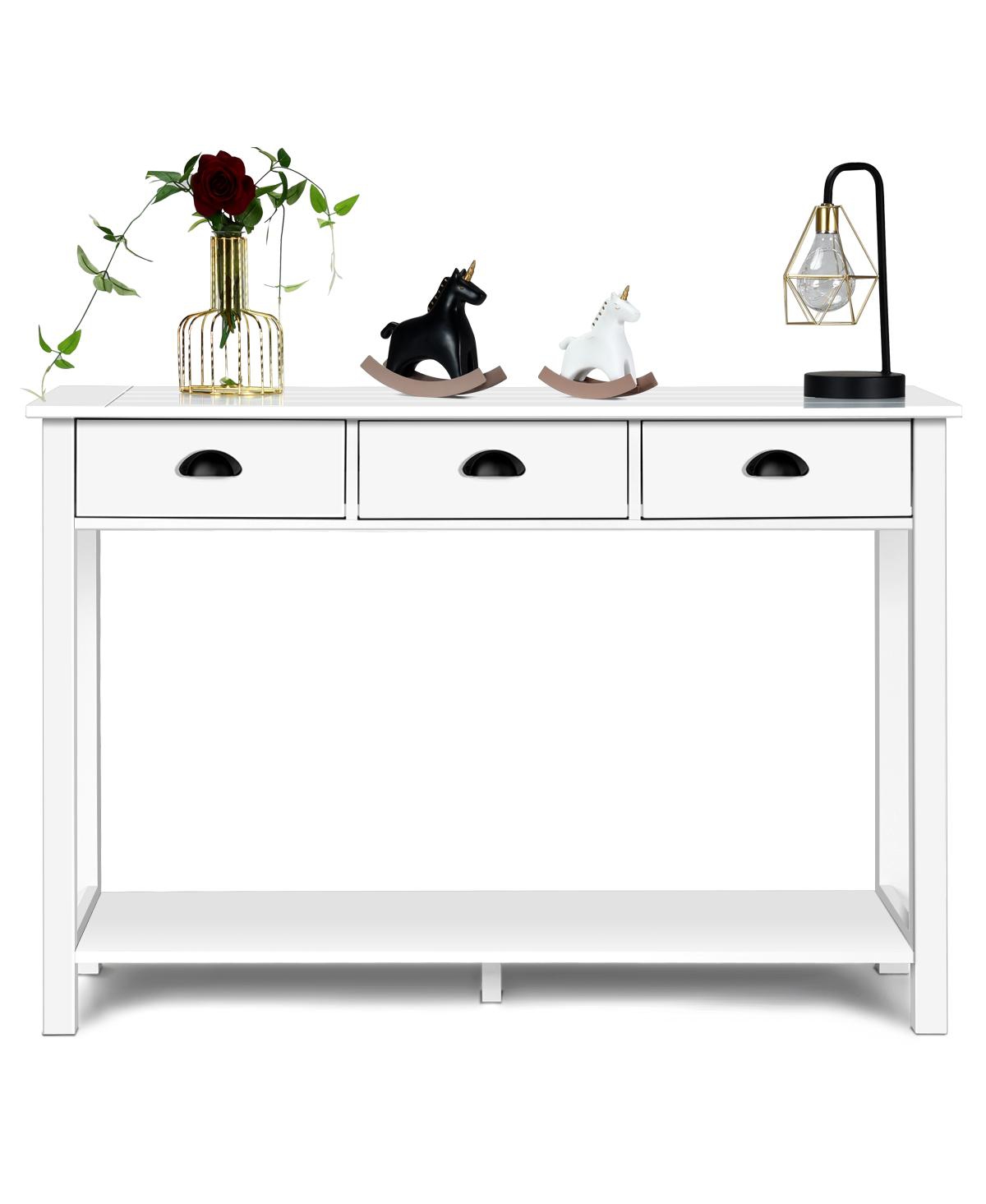 Costway 47'' Console Table Hall Table Side Desk Accent Table Drawers Shelf Entryway
