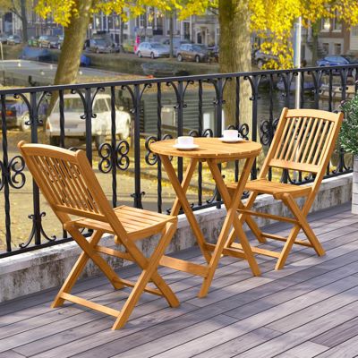 3PCS Patio Folding Wooden Bistro Set Cushioned Chair Conversation