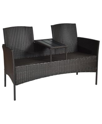 Patented Patio Rattan Chat Set Loveseat Sofa Table Chairs Conversation Cushioned