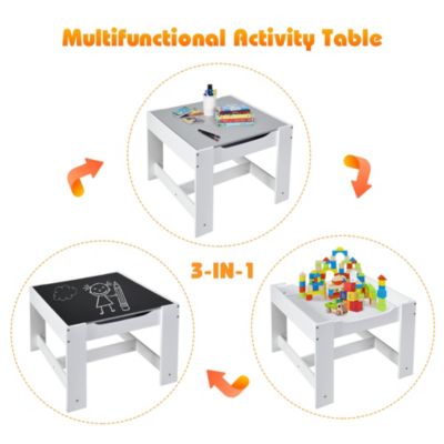 Kids Table Chairs Set With Storage Boxes Blackboard Whiteboard Drawing