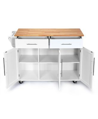Wood Top Rolling Kitchen Island Trolley Cart Storage Cabinet
