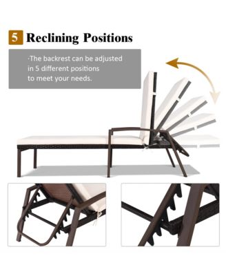 Patio Rattan Lounge Chair Recliner Back Adjustable Cushioned Garden