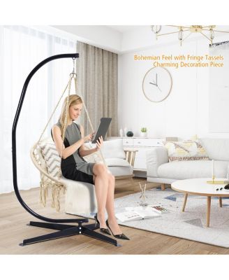 Hanging Hammock Chair Macrame Swing Handwoven Cotton Backrest Garden