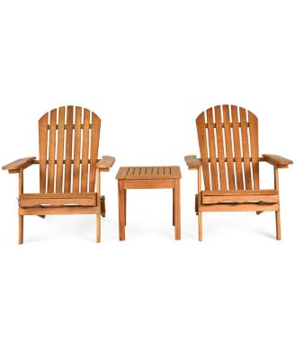 3PCS Patio Wooden Adirondack Chair Table Set Folding Seat Furniture Garden