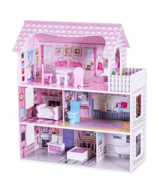 28'' Dollhouse w/ Furniture Gliding Elevator Rooms 3 Levels Young Girls Toy