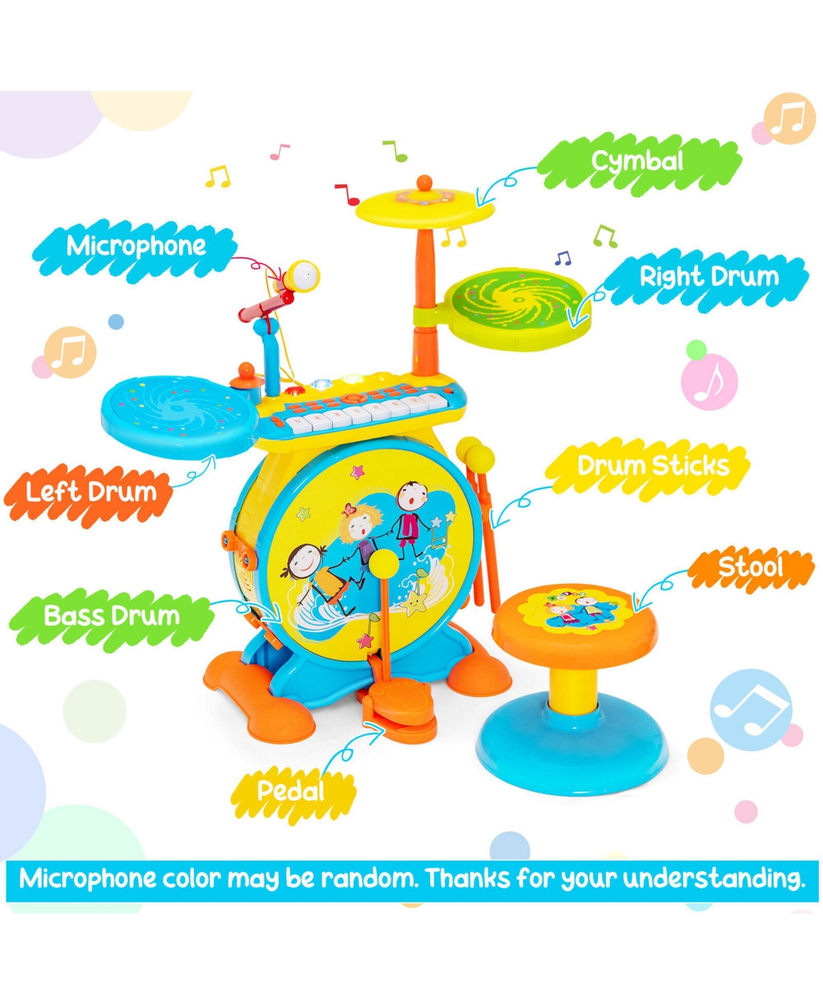 Costway 2-in-1 Kids Electronic Drum Kit Music Instrument Toy w/ Keyboard Microphone