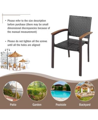 Set of 2 Outdoor Patio PE Rattan Dining Chairs Armrest Stackable Garden