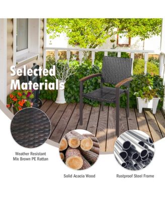 Set of 2 Outdoor Patio PE Rattan Dining Chairs Armrest Stackable Garden