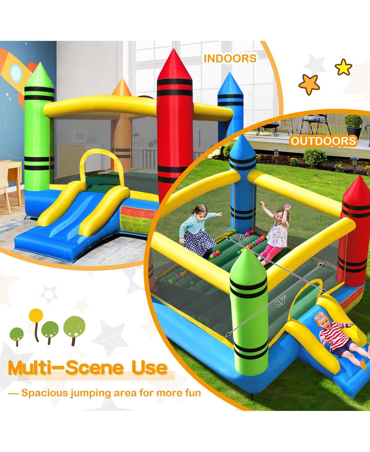 Детская игрушка Costway Inflatable Bounce House with Slide, Ocean Balls & 480W Blower, 138"L x 103.5"W x 89"H, от 3 лет — фото 4