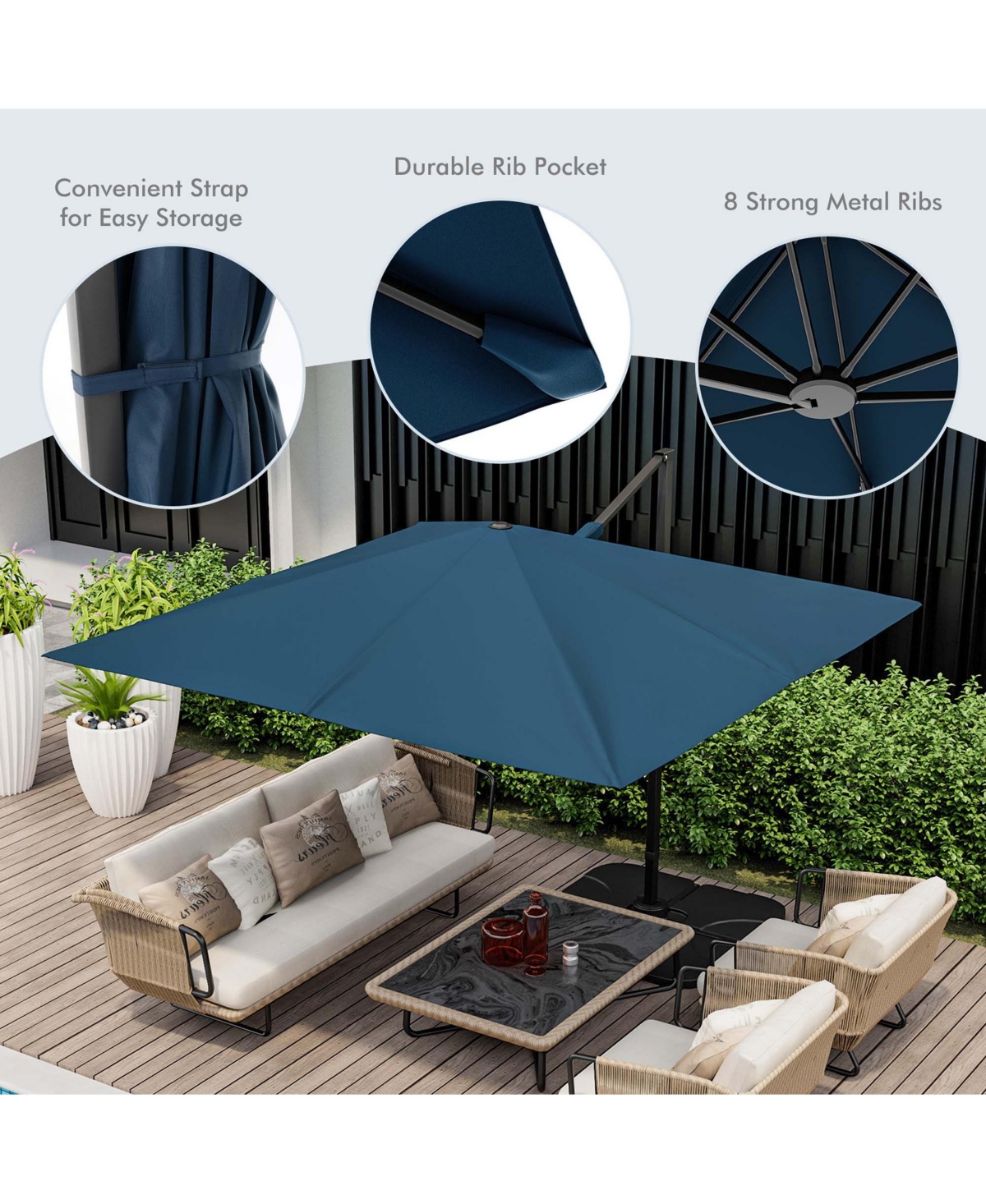 Costway Patio 9.5FT Square Cantilever Offset Hanging Umbrella 2-Tier 360° Outdoor