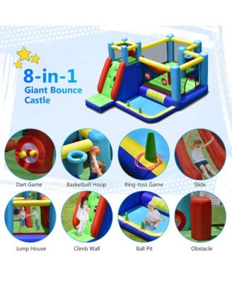 Inflatable Bounce House 8-in-1 Kids Inflatable Slide Bouncer (With 735W Blower)