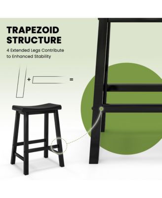 Set of 2 Saddle Bar Stools Counter Height Dining Chairs with Wooden Legs