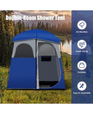 Double-Room Camping Shower Toilet Tent with Floor Oversize Portable Storage Bag