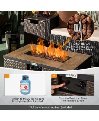 32"x 20" Propane Rattan Fire Pit Table Set with Side Table Tank and Cover 40,000 BTU