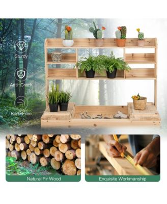 Potting Bench Table Wooden Garden Work Bench Platform with Display Rack Hidden Sink