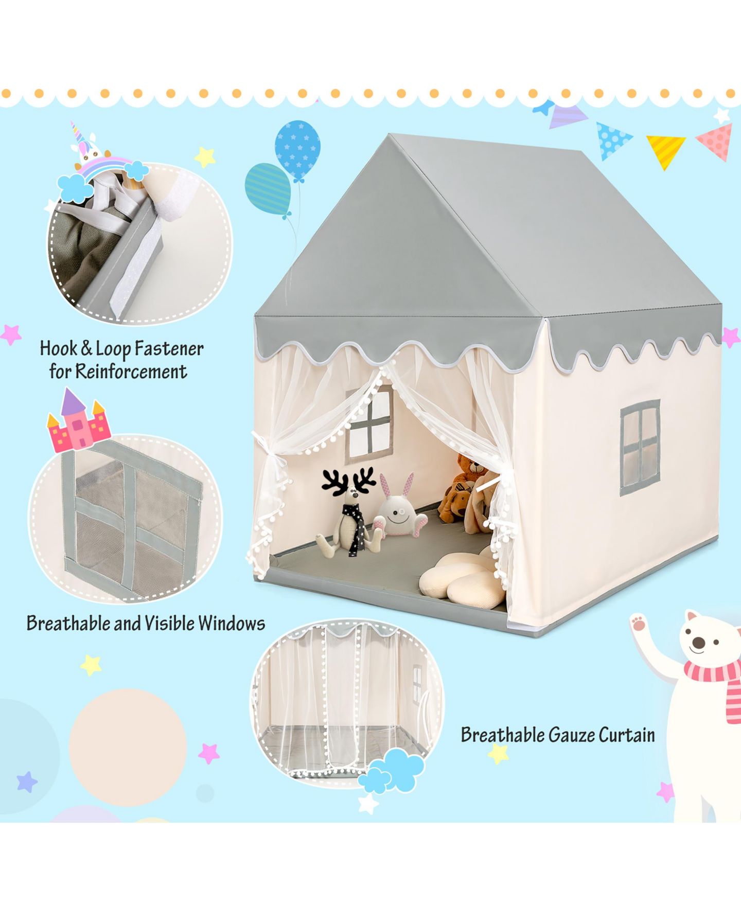 Детские игрушки Costway Large Solid Wood Playhouse, 2-Piece Set, Ages 3+, цвет: Open Miscellaneous — фото 5