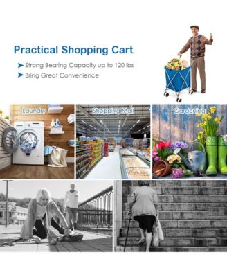 Folding Shopping Cart Utility w/ Water-Resistant Removable Canvas Bag