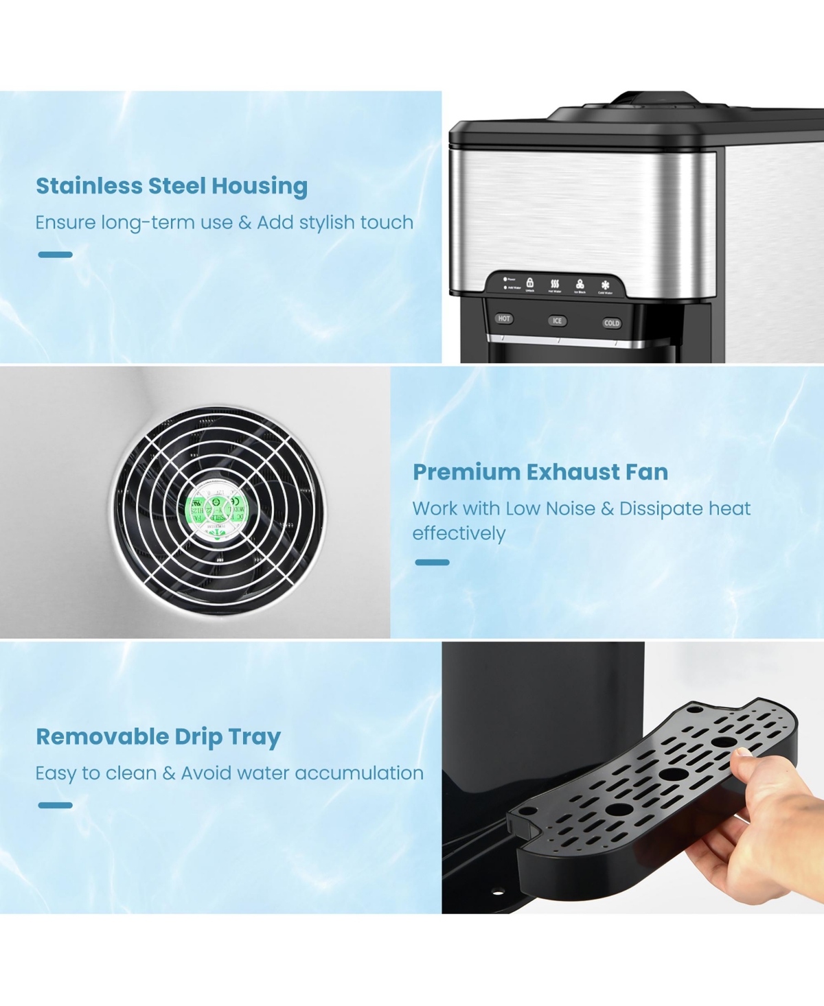 Costway 3-in-1 Water Cooler Dispenser with Built-in Ice Maker w/ 3 Temperature Settings