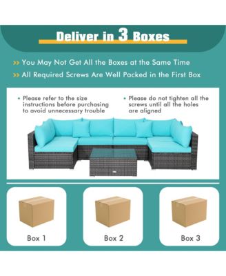 7PCS Patio Rattan Furniture Set Sectional Sofa Cushioned Garden