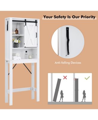 Over the Toilet Bathroom Storage Cabinet with Sliding Barn Door & Adjustable Shelf