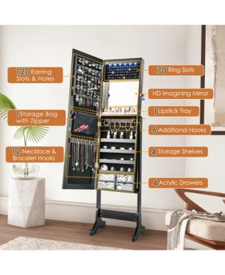 Jewelry Cabinet Armoire Full Length Frameless Mirror Lockable with Lights