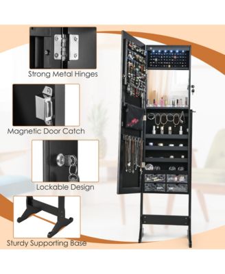 Jewelry Cabinet Armoire Full Length Frameless Mirror Lockable with Lights