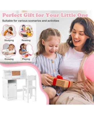 Kids Desk and Chair Set Study Writing Workstation with Bookshelf &amp; Bulletin Board