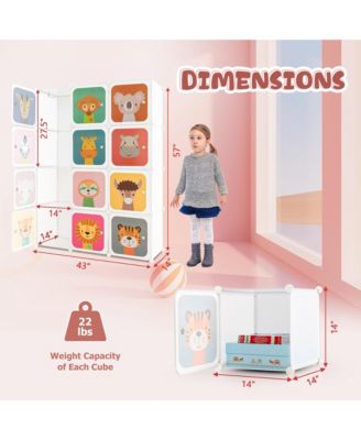12-Cube Kids Wardrobe Baby Dresser Bedroom Armoire Clothes Hanging Closet with Door