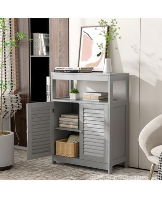 Bathroom Floor Cabinet Storage Organizer with Open Shelf & Double Shutter Door