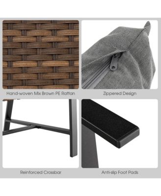 2 PCS Patio Rattan Loveseat Coffee Table Set Padded Back and Seat Pillow w/Shelf